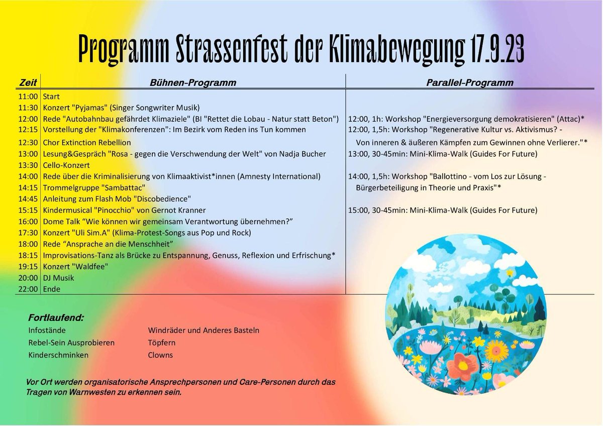 letztegenAT's tweet photo. Komm zum Straßenfest der Klimabewegung und schau bei unserem Infostand vorbei!

📅 So., 17.9. 2023
⏰ 11-22 Uhr
⛳ Platz vor dem Haus des Meeres

Die #LetzteGeneration freut sich auf Dich! 🧡

Nur vernetzt gelingt der Fossil-Ausstieg vor den Kipppunkten: 
https://t.co/PxkBkDebsP https://t.co/pJE7cz6u8d