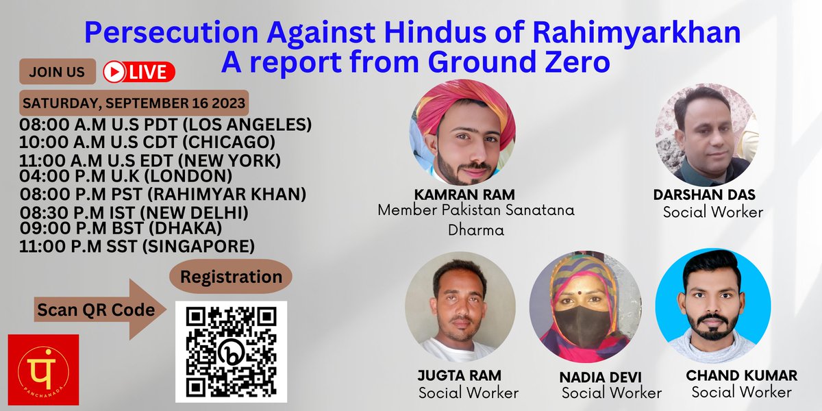 panchanada's tweet photo. #Panchanada - INVITE:"Persecution of Hindus in the Rahimyar Khan Region" - Saturday, September 16th , 2023 - 11:00 A.M EDT (New York) | 8:00 P.M PST (Lahore) Please register at https://t.co/MgIqGNW3q8 https://t.co/oLtCE7SBYw