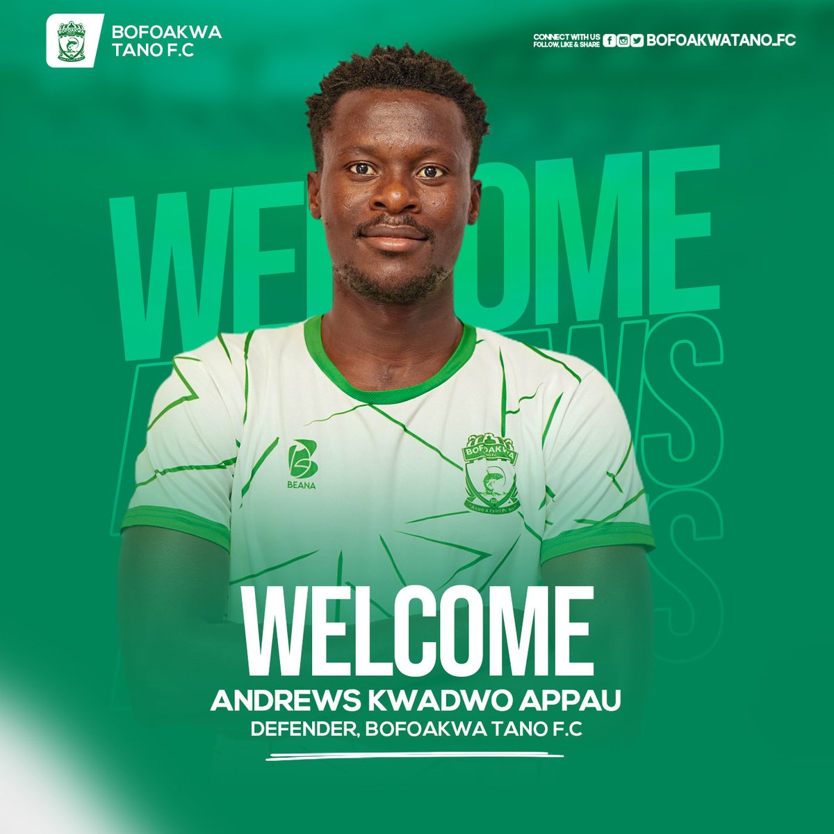 bofoakwatano's tweet photo. 🟢⚪️🟢 APPAU IS BACK❗️🟢⚪️🟢
Andrews Appau has officially rejoined us for the upcoming @GhanaLeague season from @AsanteKotoko_SC . The centre back comes along with composure and much experience into our backline.
Welcome back #Kompany 🫂
#BofAba #Hunters https://t.co/hTkqnkNmP9