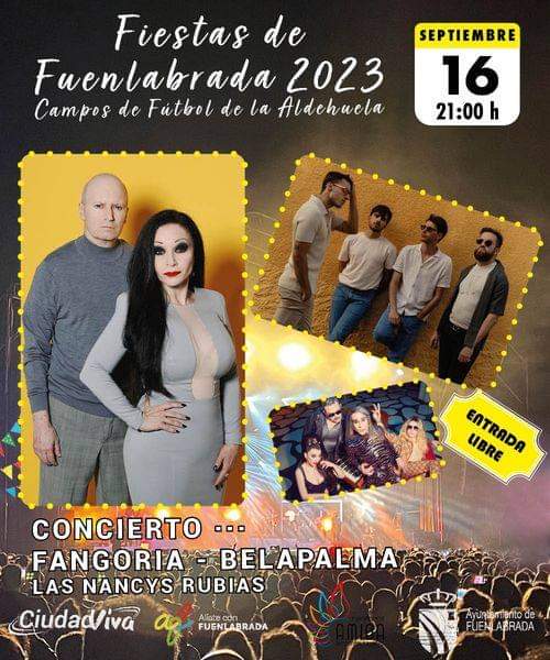 Fale00's tweet photo. AGENDA SÁBADO 16/09/2023 #Fuenlabrada (4/4)

▶️ 21:00h: Concierto: Fangoria + Las Nancys Rubias + Belapalma
▶️ 21:30h: Concierto: La Edad de Oro del Pop Español + Junkie Monkey
▶️ 23:00h: Becerrada
▶️ 23:00h: Orquesta: La Wilton

#FiestasDeFuenlabrada
#FiestasDeFuenlabrada2023 https://t.co/BqhE0TlaiM