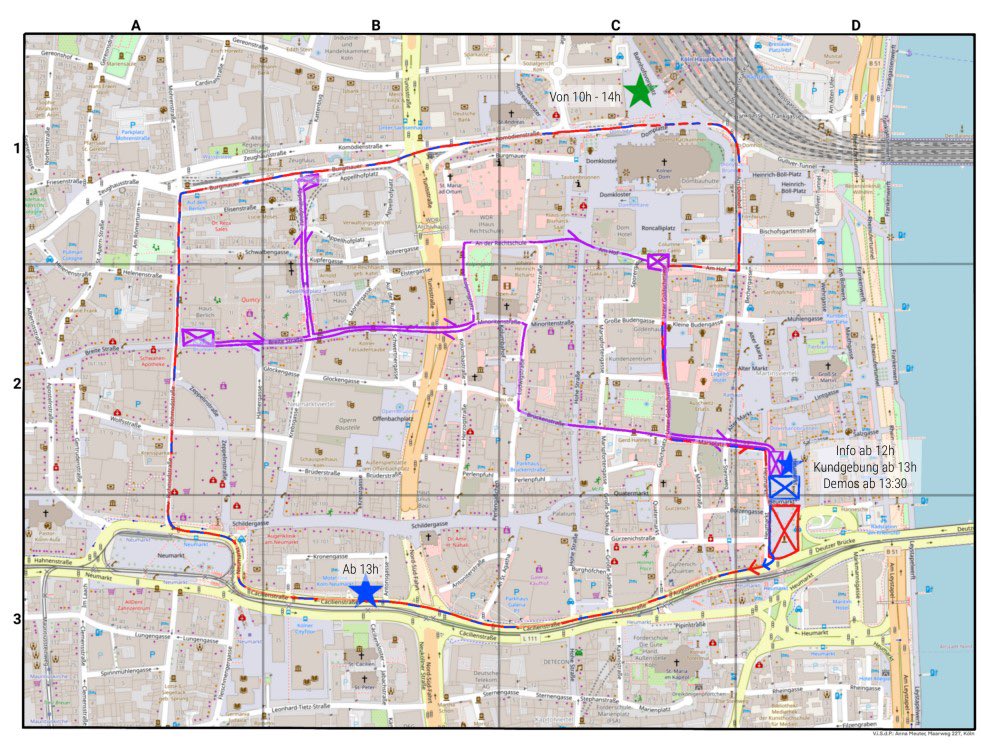 2-10
Die Aktionskarte findet ihr hier oder in besserer Auflösung bspw unter antifa-ak.org/wp-content/upl…
Außerdem könnt ihr euch an den eingezeichneten Infopoints (Hbf Vorplatz, Heumarkt Nordseite &amp; Cäcilienstrassw Nähe Neumarkt) Karten abholen. #k1609