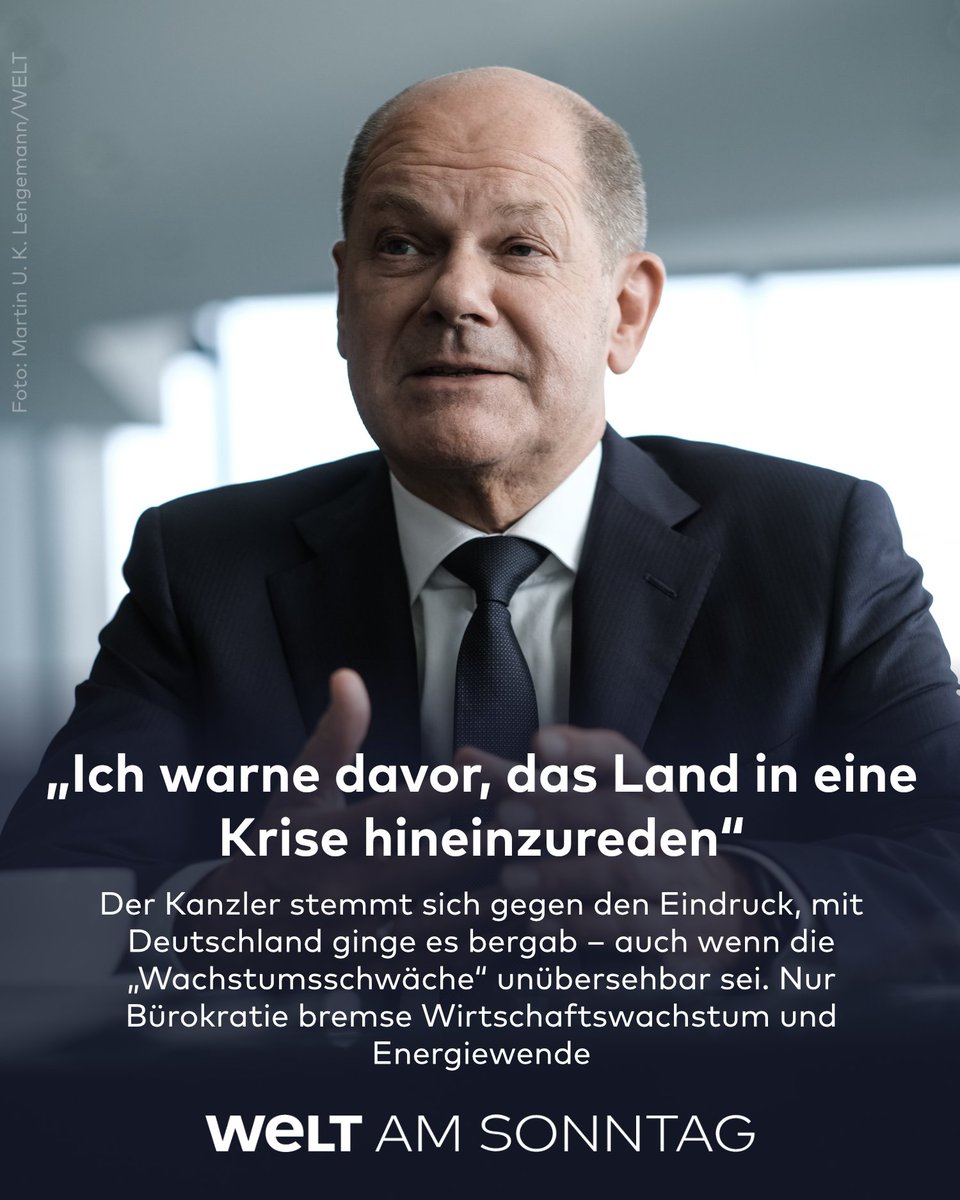 Bundeskanzler Olaf Scholz stemmt sich gegen den Eindruck, mit Deutschland ginge es bergab – auch wenn die „Wachstumsschwäche“ unübersehbar sei. 

Das ganze Interview gibt es heute in der @WELTAMSONNTAG. welt.de/politik/deutsc…