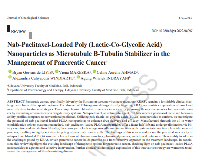 OfOncological's tweet photo. 📌ARTICLE IN PRESS

Nab-Paclitaxel-Loaded Poly (Lactic-Co-Glycolic Acid) Nanoparticles as Microtubule B-Tubulin Stabilizer in the Management of Pancreatic Cancer

https://t.co/NiJyr2qCSr https://t.co/eYqZjE0gqW