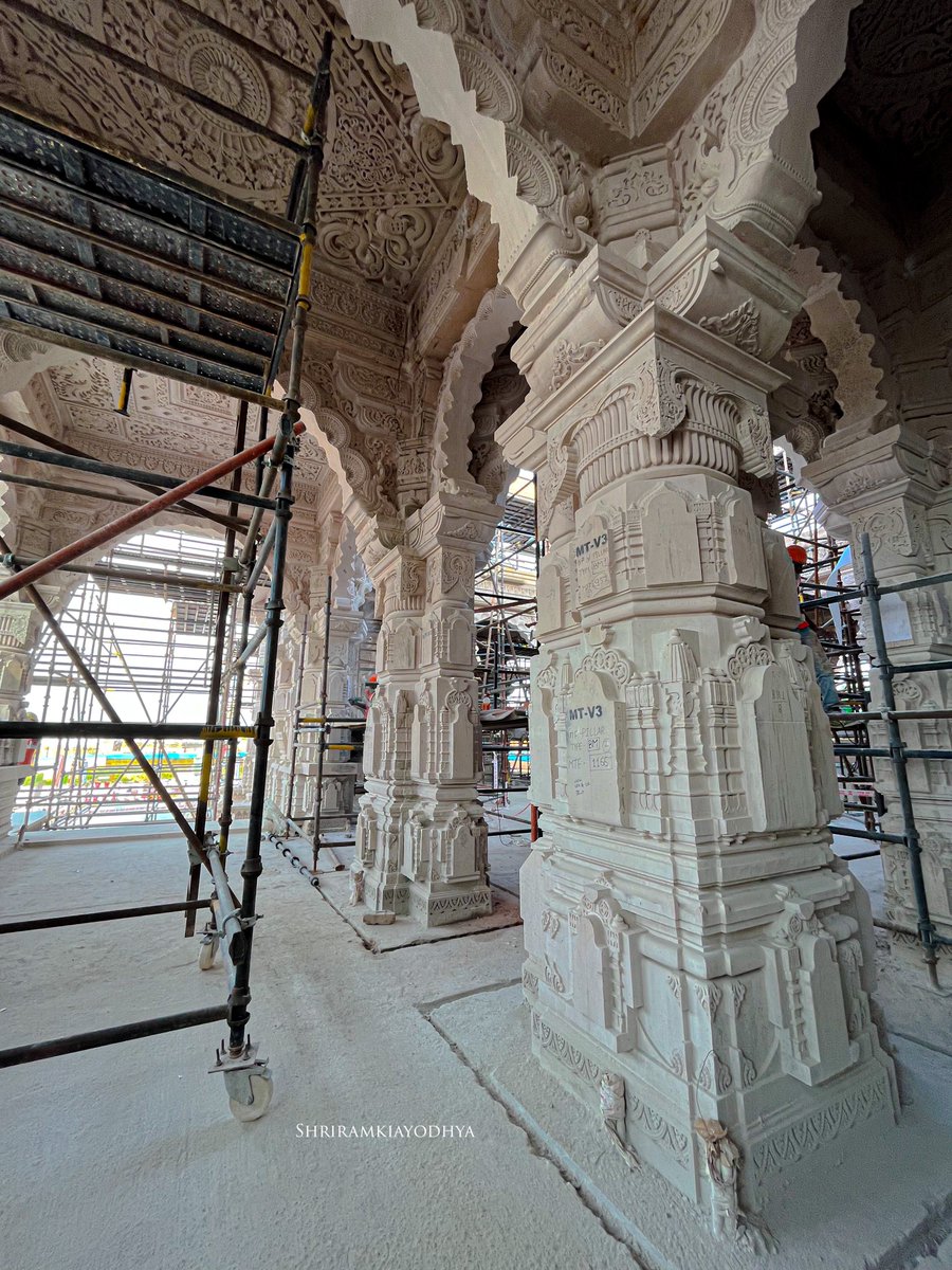 Some more images capturing the intricate carving work underway on the ground floor pillars of Shri Ram Janmabhoomi Temple.