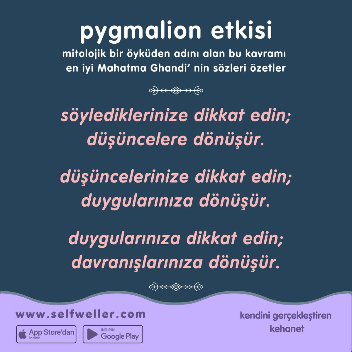 "bugün kesin başıma kötü bir olay gelecek.’’ gibi bir düşünceyle güne başlanıldığında bu düşünceyi yaşama olasılığımız artar. çünkü; davranışlarımız da bu düşünceden etkilenir ve olumsuzluk barındırır.
💫

💫

#psikoloji #mentalhealth #sesliselfterapi #selfdeneyim 
#selfweller