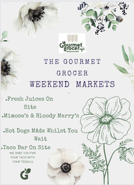 Come Join Us At The Grocer Every Weekends For Our Onsite Various Popups Made As You Wait , Fresh Juice's , Tacos ,Hotdogs, Cocktails &amp; etc 

Gourmet Grocer Caf'e Birdhaven 

Shop 2, St Andrew's street, 64 Wrenrose Ave, Birdhaven, Johannesburg, 2196