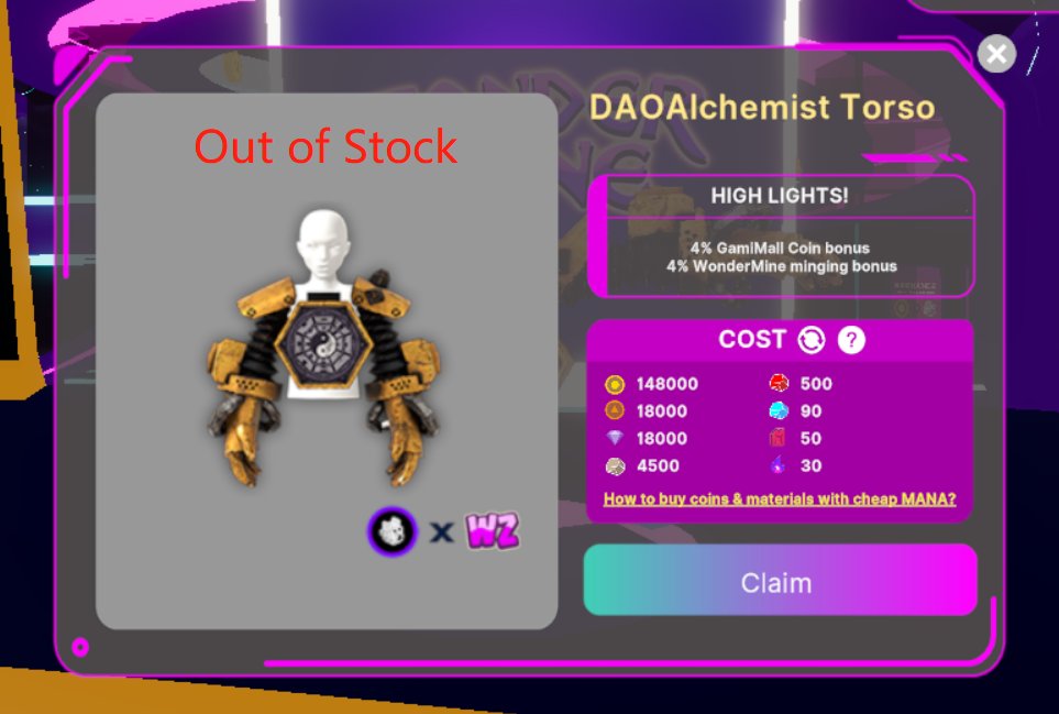 🔥50 @WonderZoneGames DAO Alchemist Torso becomes the first Premium wearable that is out of stock! 🥺What? You did not make it? No worries, you can craft it in WonderMine tomorrow (50 available)! ❤️Check here for more details: events.decentraland.org/event/?id=3fba…