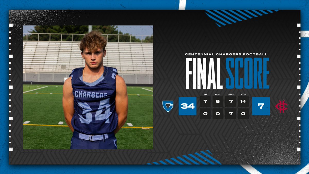 That's a Charger victory! 34-7  over the Champaign Central Maroons.  #IfItAintBlueItAintTrue