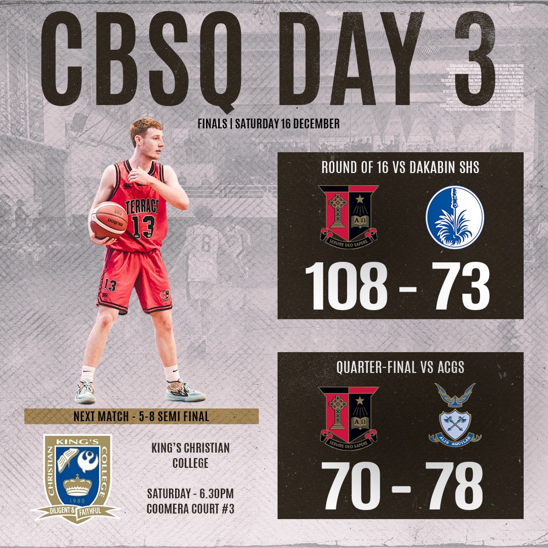 CBSQ DAY 3 🔴⚫️🏀

Unfortunately a close loss in the quarterfinals means the 1st V will now enter the 5-8th semi finals. 

Next match: 
🏀 5-8 semi finals 
🆚 King’s Christian College 
📆 Saturday, 16 September
⏰ 8.00pm 
📌 Coomera Court #4