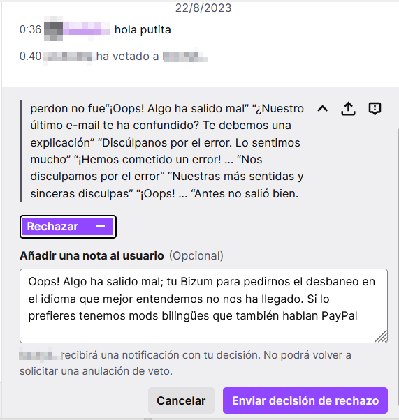 JoGonBa's tweet photo. Un consejo; cuando os fuméis una chustilla antes de escribir la petición de desbaneo, comprobad primero que no esté caducada que puede sentar un poquillo mal #Twitch #Moderatorsbemoderating https://t.co/QXjZOBKdlF