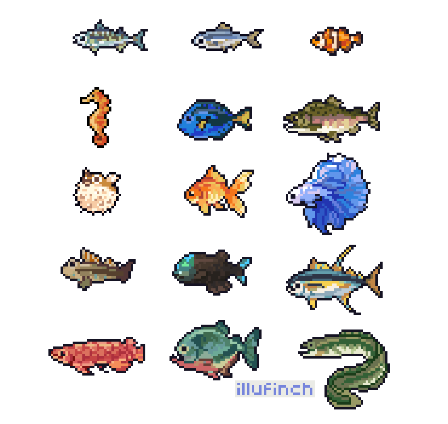 「fush #pixelart #ドット絵 」|finchのイラスト