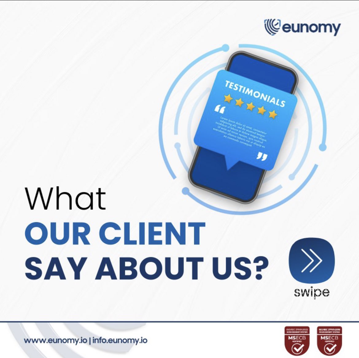 eunomy_io's tweet photo. Nothing makes us happier than hearing from our satisfied customers! Check out what they have to say about their experiences with us 

Don't miss out on our latest news and products - come on board to Eunomy today! 

Contact us at info@eunomy.io https://t.co/VrP34Bxako