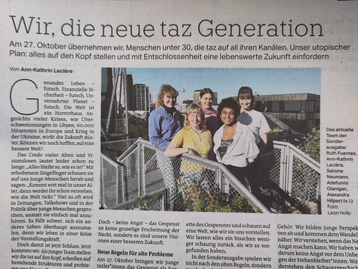 In der heutigen <a href="/tazgezwitscher/">taz</a>: Ankündigung einer konstruktiven Sonderausgabe. Mit im Team sind zwei Volos aus unserem Studiengang MSc Journalismus der <a href="/UniLeipzig/">UNIVERSITÄT LEIPZIG</a> - ich freu mich drauf!