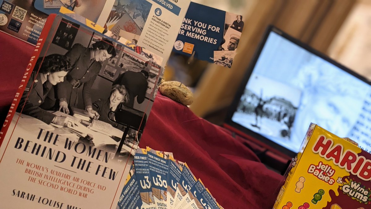 hurricaneally's tweet photo. All set up &amp; ready for @u3a_UK #familyhistory conference for @ww2finesthour Look @SarahLouMiller your book is getting covetous glances, &amp; @YlvaBerglund1 I now know how to conference #jellybabies #winegums #ww2 #sww https://t.co/Tk1jjyoidD