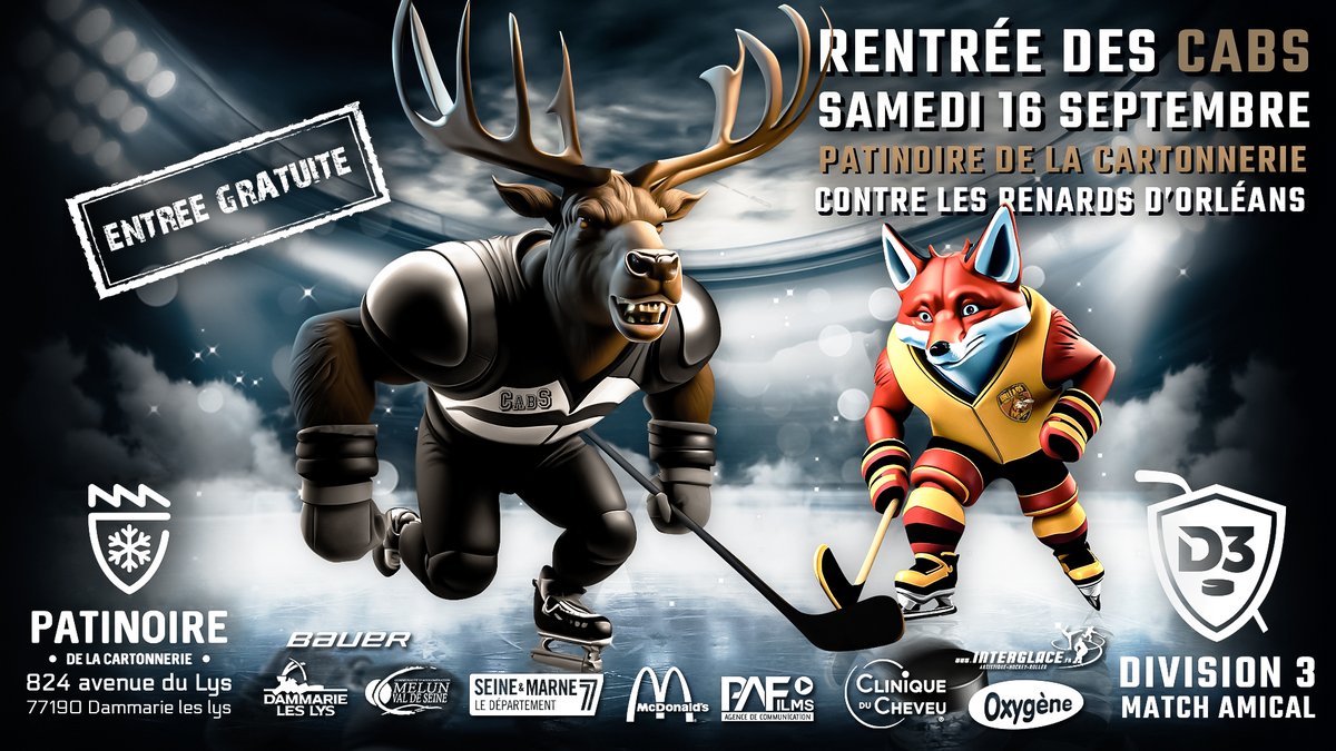 caribous77's tweet photo. Ça reprends exactement dans 6 heures ! 
 Venez les soutenir comme vous l'avez fait de façon incroyable la saison dernière !
 Lâché du palet à 18h.
#letsgocabs #dammarieleslys #melunvaldeseine #hockeysurglace #sport #nouvellesaison https://t.co/VyrXW3rwkx