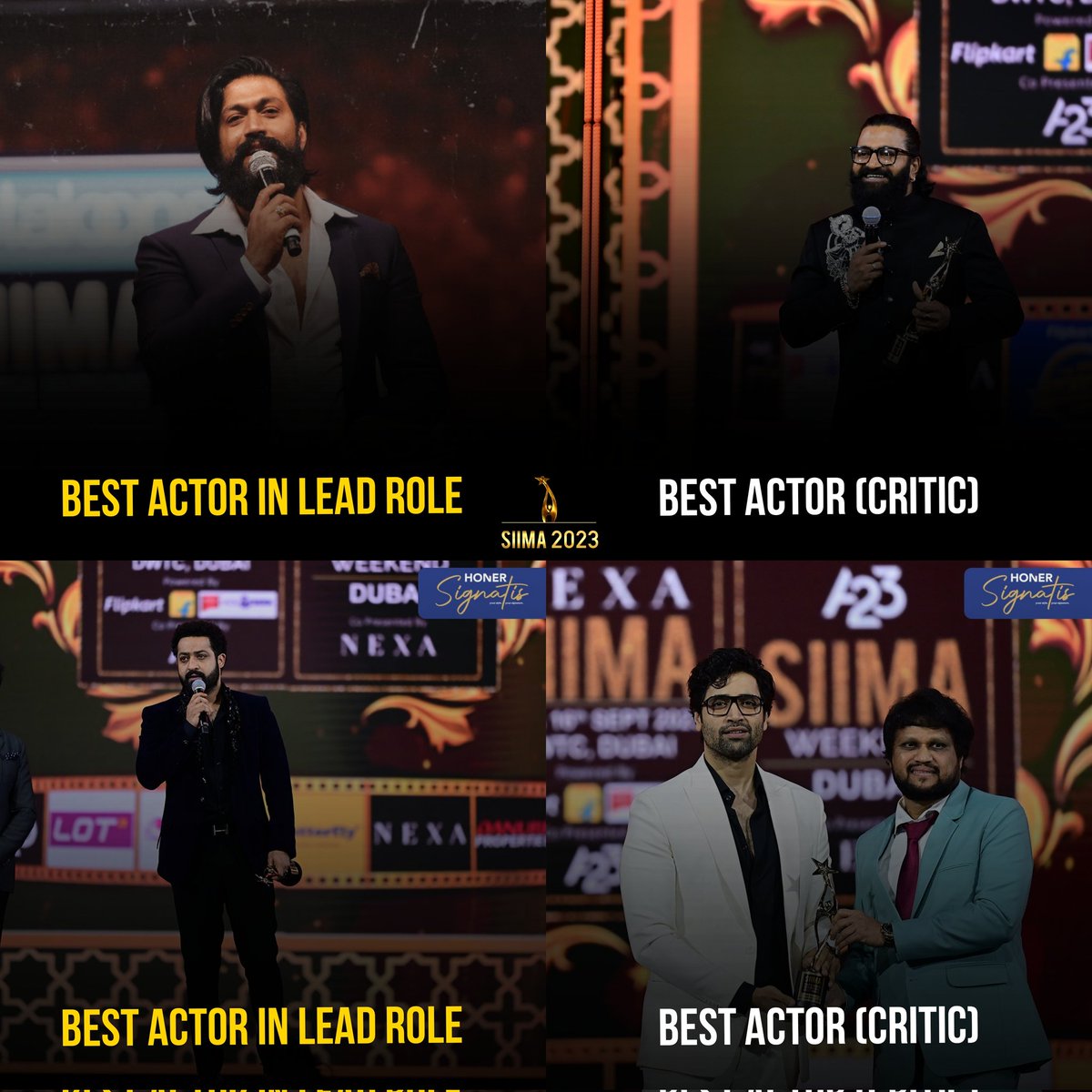 Deserves for Best Actor From Respective Industry 🔥

#YashBOSS for #KGF2
#JrNTR for #RRRMovie 
#RishabShetty for #Kantara
#AdiviShesh for #Major

#SIIMA2023 #SIIMAinDubai 
#Yash19 #Devara
