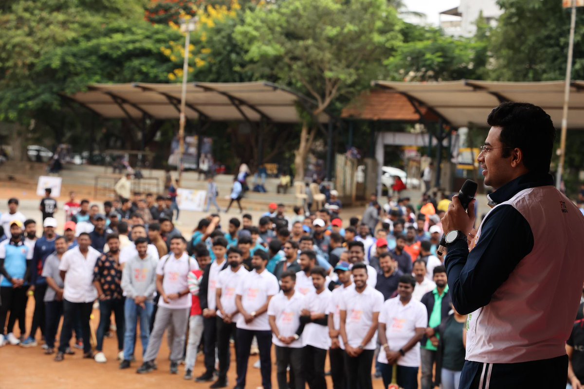 Tejasvi_Surya's tweet photo. Also sending out a huge shout out to all the 850+ athletes participating in the Modi Cricket Cup 2023 &amp; other sports enthusiasts for being ambassadors to the Fit India Movement.

Urge everyone to take up any active routine to stay fit &amp; stay healthy. https://t.co/wF5JXwdm7d
