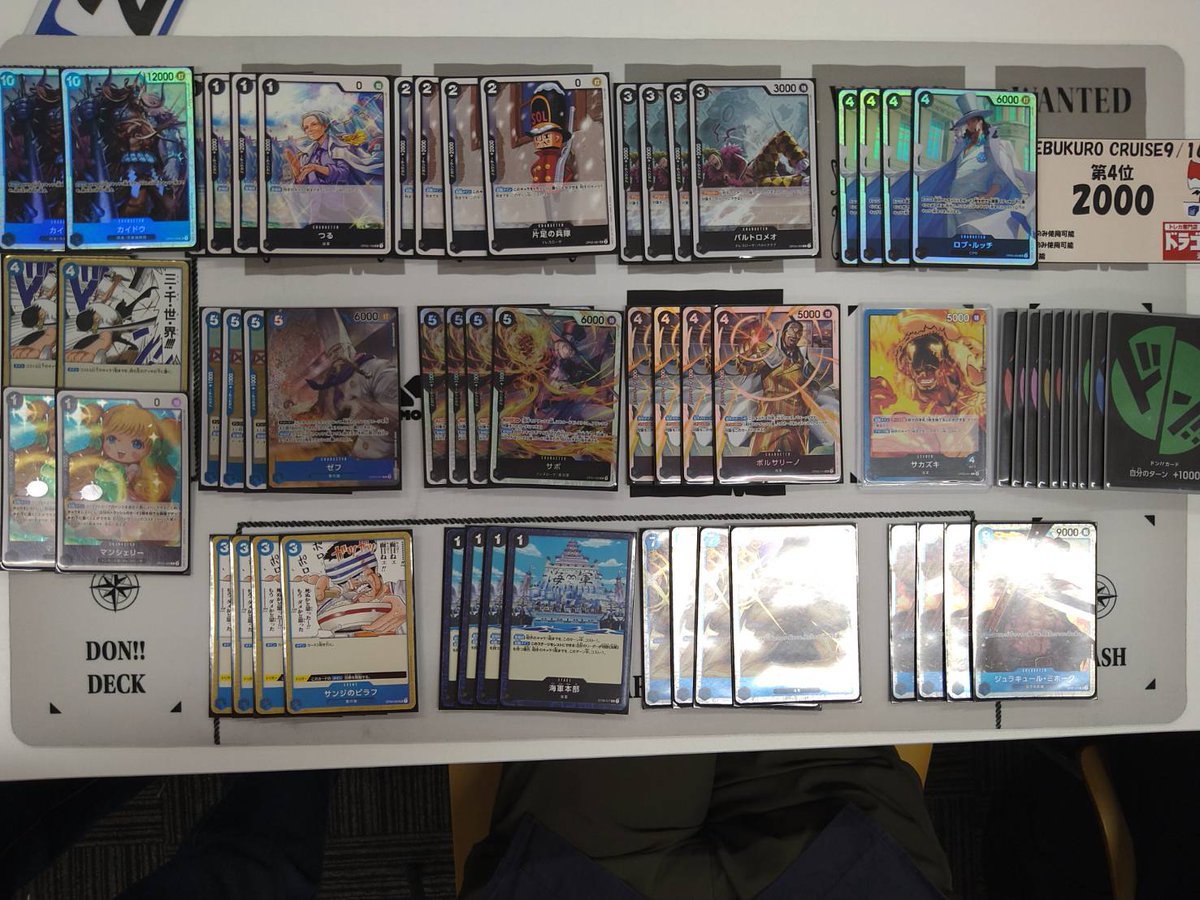 第5回　池袋クルーズ

4位に入賞されたのが…

✨✨【純正上馬会】さん✨✨

チームとなりました‼️
🎉おめでとうございます🎉
使用されたリーダーは…
【紫ルフィ】【黄エネル】【青黒サカズキ】
でした‼️
デッキのお写真ありがとうございます😘

＃ドラスタ池袋