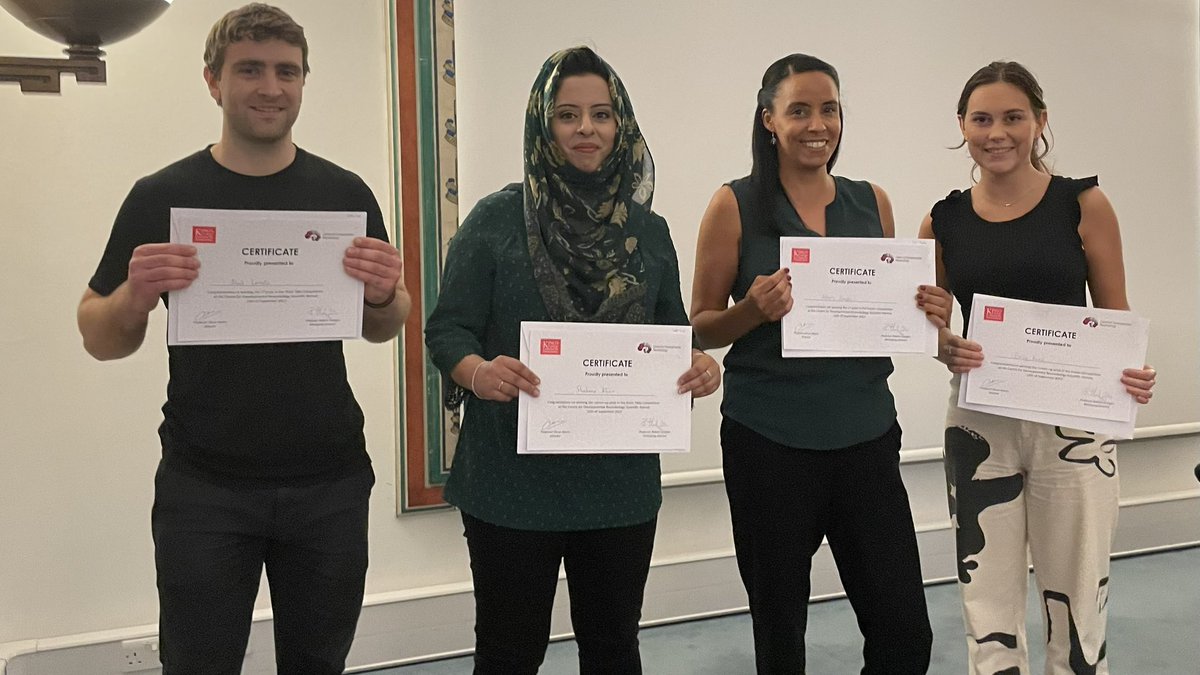 Congratulations to our best poster and short talk awards @noah_leibold @DrShabanaKhan Alexis Cooper and @emilyreadd during our @dev_neuro scientific retreat. A very fitting end to a great 2 days of science and discussions with all centre members. Can’t wait for 2024 @KingsIoPPN