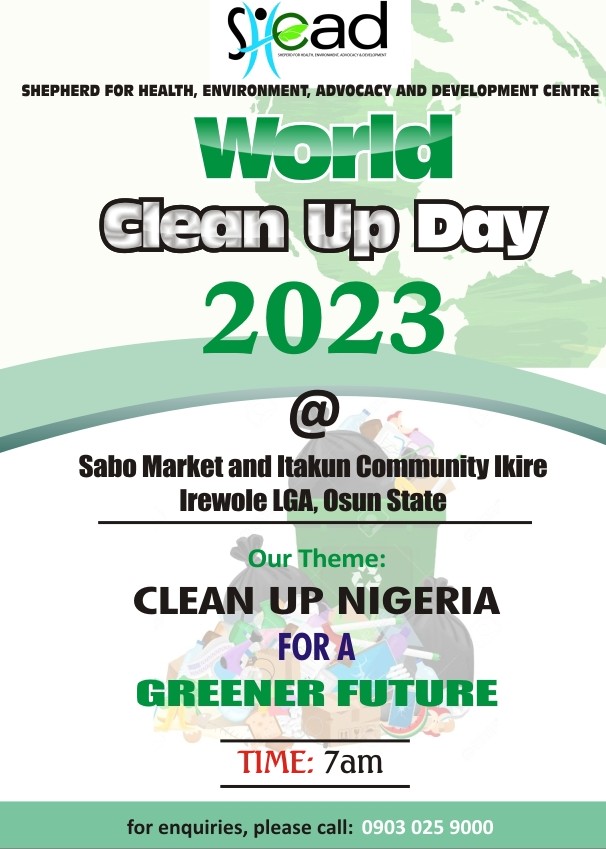 <a href="/sheadng/">Sheadng.org</a> team takes the lead to serve the community again as we join the rest of the world to commemorate World Clean Up Day 2023..We are committed to ensure cleaner, healthier and greener Environment.<a href="/nigeriagov/">Government of Nigeria</a> <a href="/unep/">UN Environment Programme</a> @environmentqueen <a href="/sustyvibes/">SustyVibes</a> <a href="/arfhng/">ARFH</a> 
#communityengagement