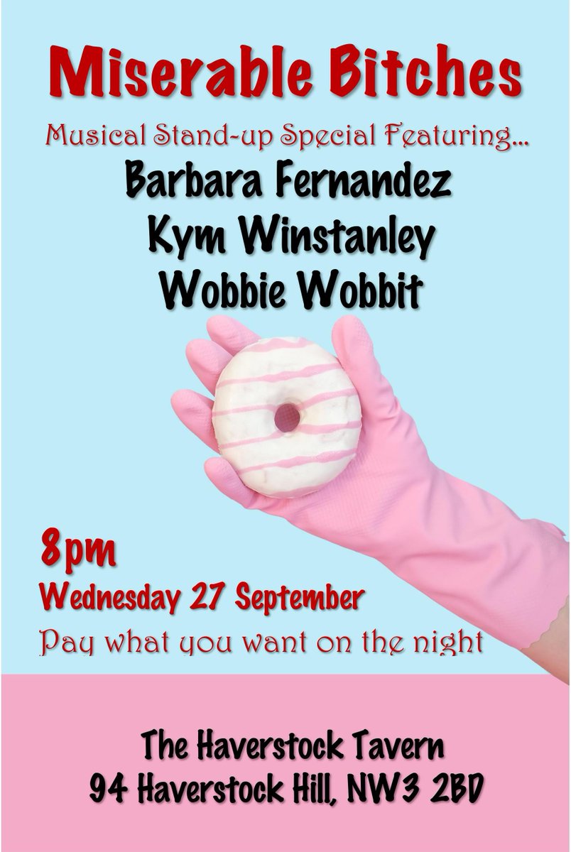 Back north of the river on Wednesday 27 September for the next Miserable Bitches Comedy Showcase, a Musical Special with @wobbiewobbit, <a href="/barbarasvoices/">Barbara Fernandez</a> and myself sharing an array of original comedy songs. Pay what you want. Please bring cash.