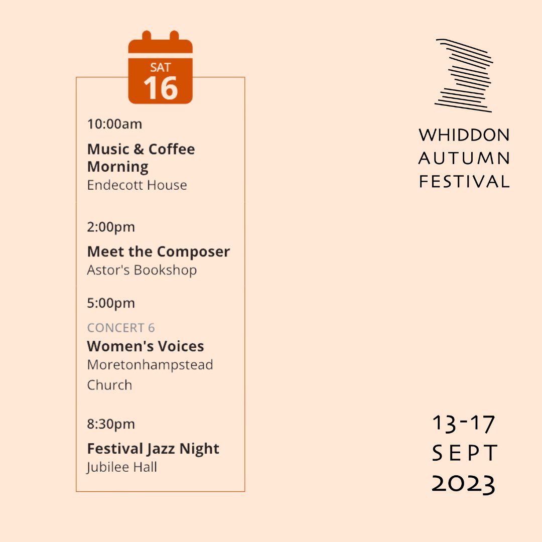 Whiddon Autumn Festival (@whidautumnfest) on Twitter photo π Busiest day yet! Please join us for our free events today (M&C and Meet <a href="/nathanjdearden/">Nathan James Dearden</a>) and donβt miss the upper voices of @corvusconsort with Louise Thomson on Harp (special Devon connection in this one!)
Finishing w/ Jazz Night βοΈ <a href="/hohnenford/">Hohnen Ford</a>
π whiddonautumnfestival.co.uk/events π Busiest day yet! Please join us for our free events today (M&C and Meet <a href="/nathanjdearden/">Nathan James Dearden</a>) and donβt miss the upper voices of @corvusconsort with Louise Thomson on Harp (special Devon connection in this one!)
Finishing w/ Jazz Night βοΈ <a href="/hohnenford/">Hohnen Ford</a>
π whiddonautumnfestival.co.uk/events