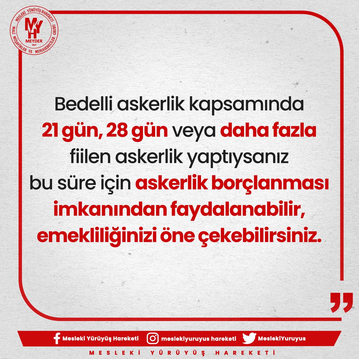 Bedelli askerlik kapsamında 21 gün, 28 gün veya dağa fazla fiilen askerlik yaptıysanız. Borçlanma yaparak emeklilik yaşınızı öne çekebilirsiniz. #Muhasebe #malimüşavir