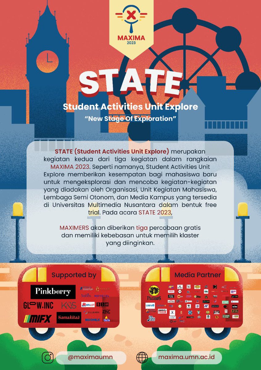 [👆 CLAIM YOUR STATE SLOT! 👆]

Howdy, Maximers! 😎✨
Siapa yang masih ragu ikut organisasi, media kampus, LSO, atau UKM karena belum kebayang kegiatannya seperti apa? Nah, kamu bisa ikut trialnya hanya di STATE MAXIMA 2023! 🤩
#MAXIMA2023
#ExploreTheWorldReachNewPotentials