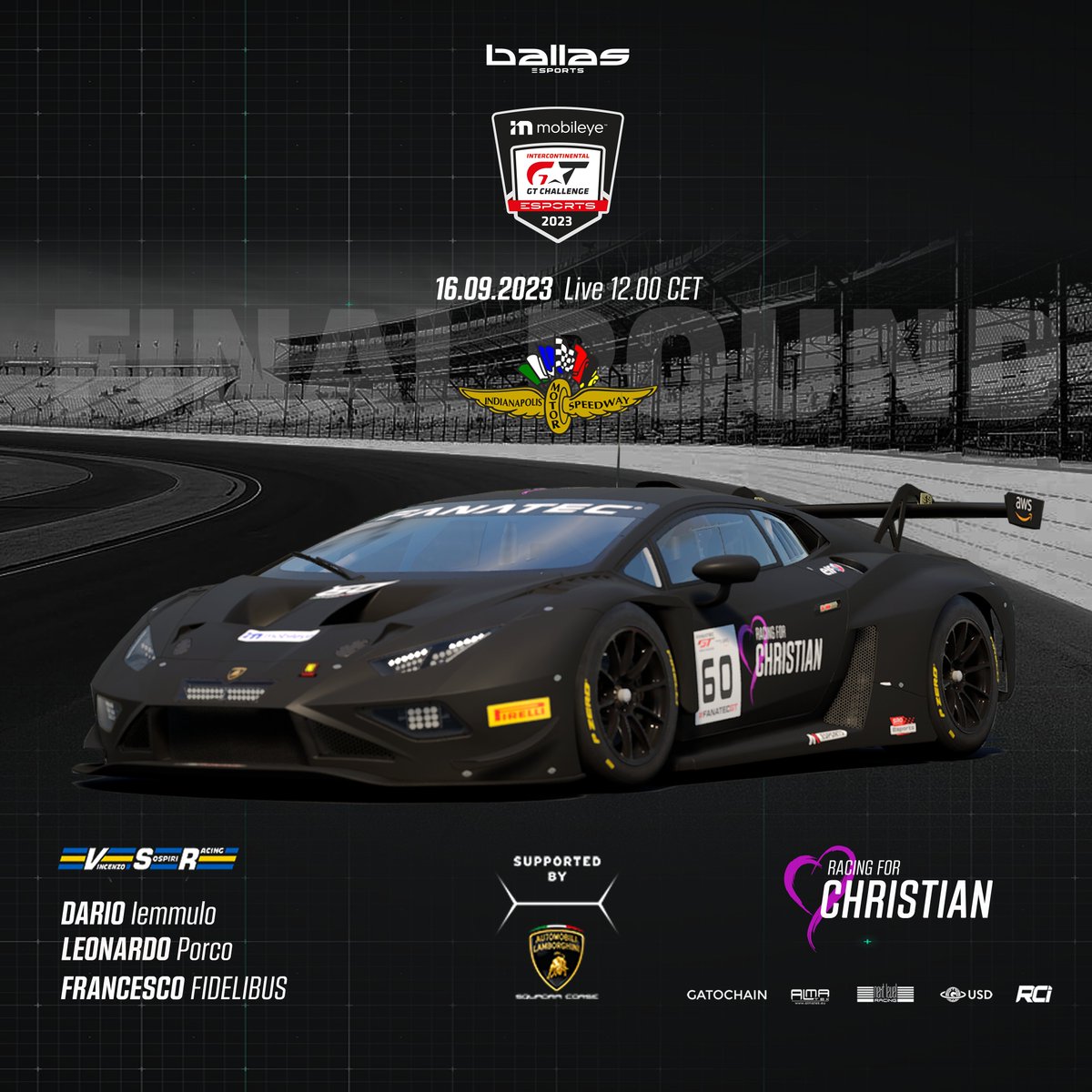 Gladius_C's tweet image. Last SRO Esports @GTWorldChEu  Intercontinental round, another day where we will remember Christian and the void he left
@LamborghiniSC @VSRacing1
LIVE I youtube.com/live/g04vPadNw…
Racing on @AC_assettocorsa  Competizione
#racing4christian #racingforchri
@nextlvlracing @RCI_Racing