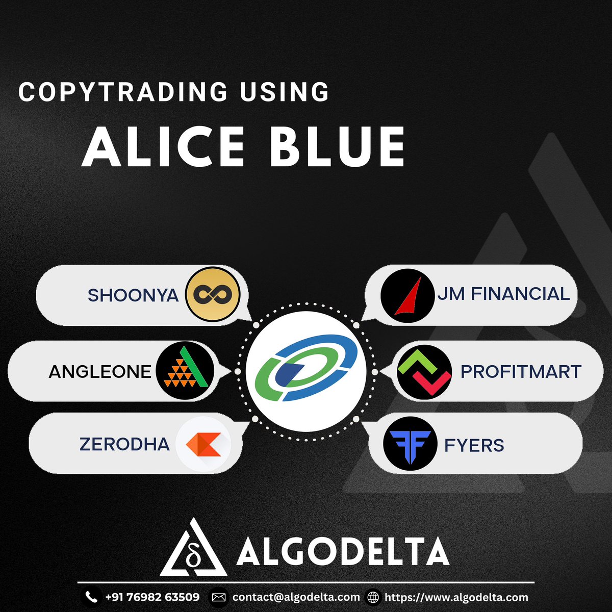 AlgoDeltaIndia's tweet photo. Looking for a reliable platform for copy trading? We are providing best experience with Alice blue, JM Financial, Zerodha, Profitmart,Shoonya, Angle One, Fyers and many more.
#investing  #copytrading  #zerodha #niftystrategy #bankniftystrategies #swingtrading #bankniftystrategies https://t.co/S74t7MJml3