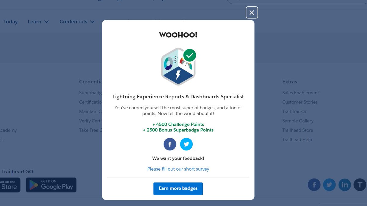bulbuln19's tweet image. Done with another Superbadge...😇
Lightning Experience Reports and Dashboards Specialist...✌️

#Journey2Salesforce #Superbadge #Trailblazers #TrailblazerCommunity #Salesforce #MomentMarketers #TrailblazerConnect #SalesforceAdmin #AdminSuperSet