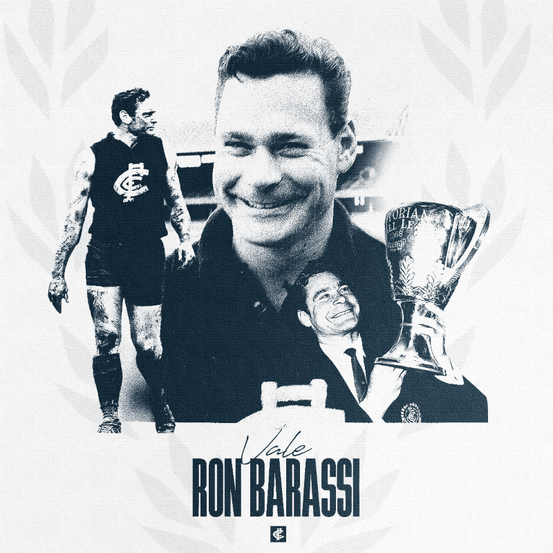 CarltonFC's tweet photo. “How fitting that last night, two clubs in which he left such an impact played out a final that typified the toughness, ferocious competitiveness and passion that symbolised so much that was great about Ron."

A legend, a giant, an icon.

Vale, Ronald Dale Barassi.