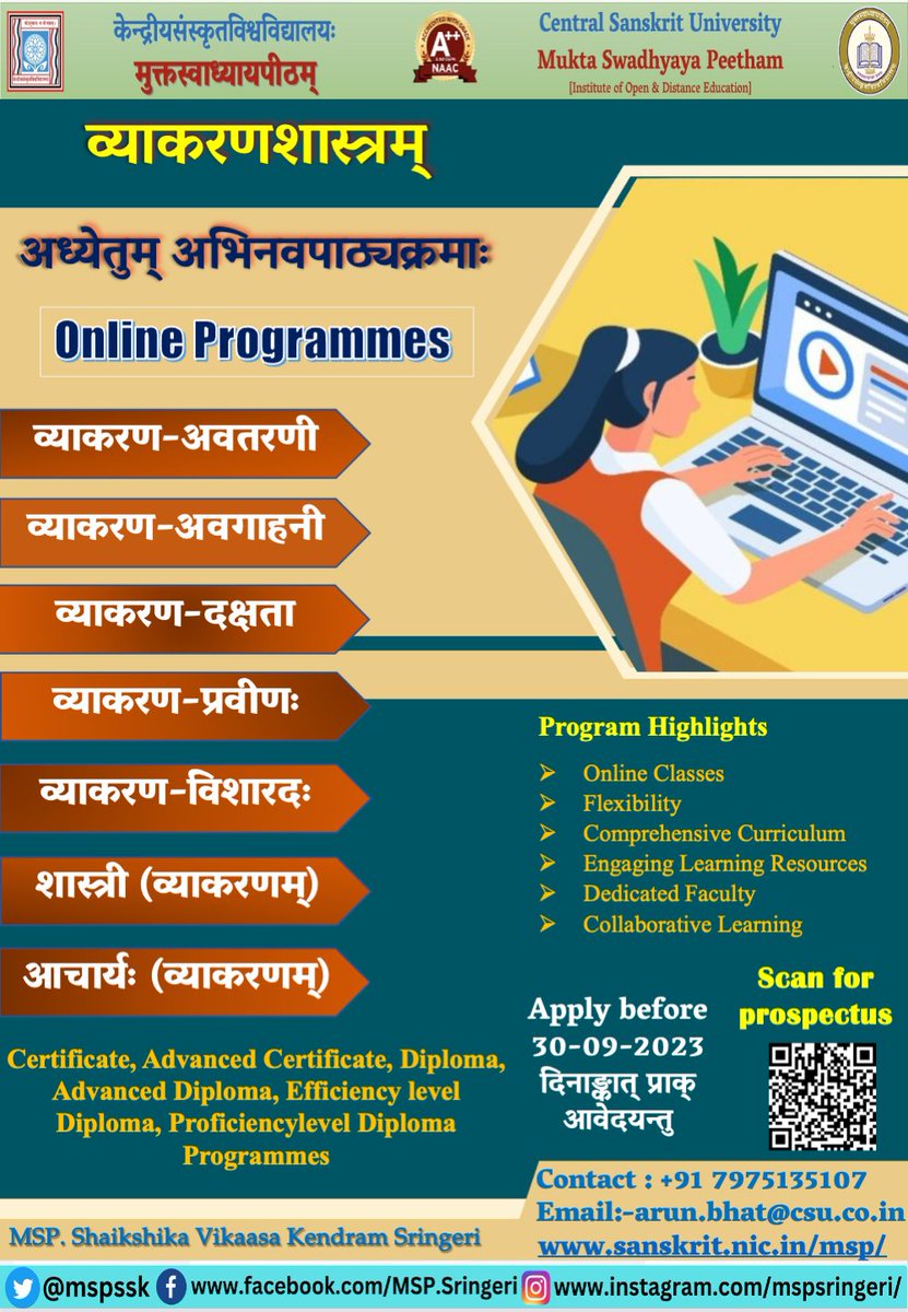 csumsp's tweet photo. दर्शन-ज्योतिष-व्याकरणशास्त्राणाम् अध्ययनाय स्वर्णिमावसरः। 
जिज्ञासवः त्वरन्ताम्।

प्रवेशाय अन्तिमतिथिः- 30.09.2023

@EduMinOfIndia @dpradhanbjp @CentralSanskrit @shrivarakhedi @samskritam @DDNewsSanskrit @samskritbharati @ChamuKShastry @dinesh_kamat #sanskrit #Admission https://t.co/WLhA6tvSvN