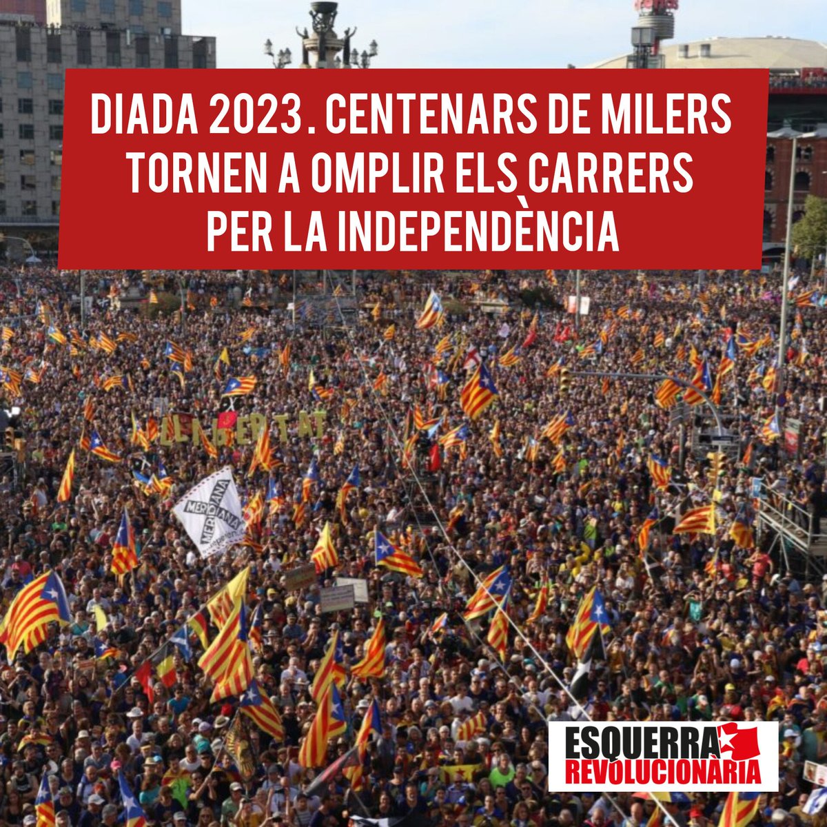 EsqRevoluciona's tweet photo. Les manifestacions de la #Diada2023 han tornat a demostrar la potència del moviment d’alliberament nacional a Catalunya. Unes mobilitzacions que no tenen símil a tota Europa, amb protestes gegantines que han omplert els carrers any rere any.
🔗 https://t.co/PkfbJ4ObeF https://t.co/SlOA43WAg2