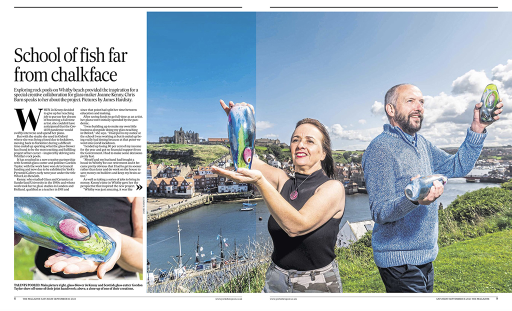 snapperjim's tweet photo. This #Weekends #YorkshirePost #Magazine cover #image of #Whitby #Glassblower Jo Kenny who has been awarded an #Arts #Council #England @ace_national grant for her 'What Lies Beneath' project - working with #Scottish #master #glassmaker Gordon Taylor see more online @yorkshirepost https://t.co/LWSConFsrM