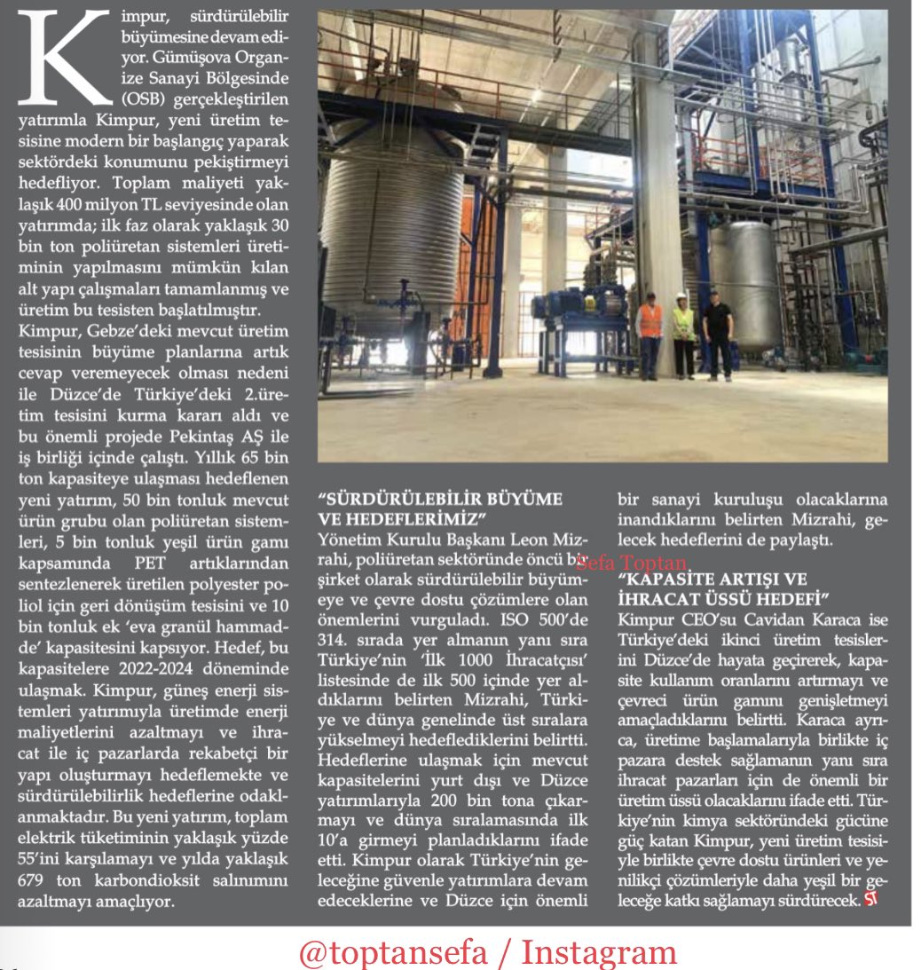sefa_toptan1's tweet photo. 📈 #KMPUR (Proses Otomasyonu)👇

📍KİMPUR, DÜZCE’DEKİ YENİ FABRİKASINDA ÜRETİME GEÇTİ:

• Kimya Sanayi şirketi Kimpur, Düzce’deki yeni üretim tesisinde ilk üretimini gerçekleştirdi. Kimpur, PEKİNTAŞ AŞ. İle ortaklaşa kurulan bu moderen tesiste yıllık 65 bin ton kapasiteyle çalışmayı hedefliyor.”

👉 #Retweet ederek daha fazla insana ulaşmasına yardımcı olursanız memnun olurum.

👉 #İnstagram adresim | https://t.co/t5EY9R6JkI