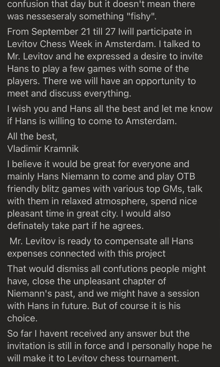 Hans Niemann on X: My proposition to Vladimir Kramnik   / X