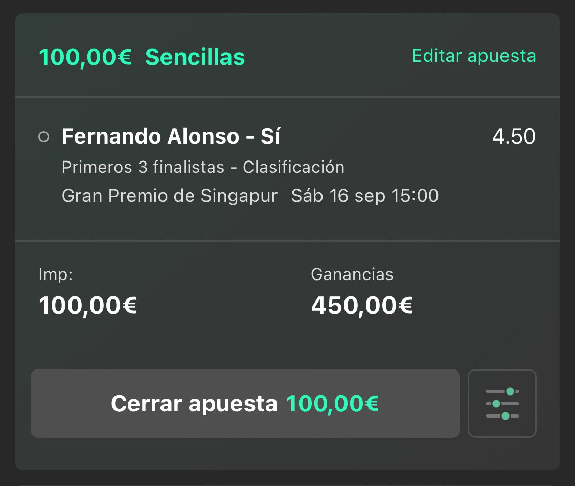 Multi_Apuesta's tweet image. Un amigo experto en @F1 me dice que estas apuestas son buenas para hoy.

¿Alguien me puede confirmar? 🤔🏁