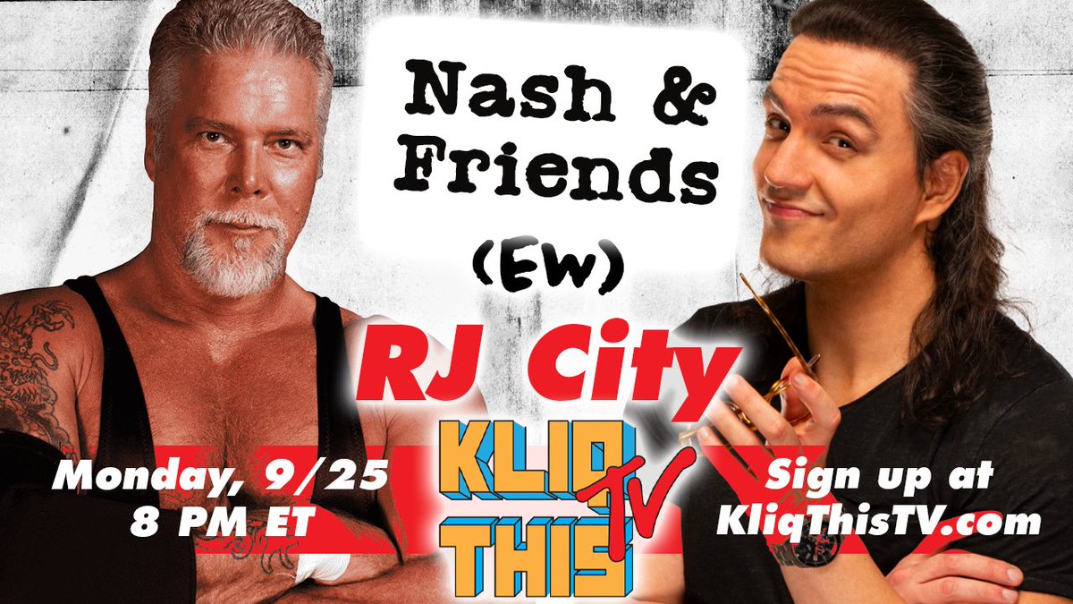 KliqThisPodcast's tweet image. 🚨 #2Sweet ANNOUNCEMENT 🚨 

Next #NashAndFriends is with @RJCity1‼️ WrestleAunt, star of #HeyEW &amp;amp; owner of a Vincent Price mug! Join RJ, @RealKevinNash &amp;amp; @KayfabeSean on Monday, 9/25 at 8 PM ET! 

Sign up at KliqThisTV dot com! 📺🤘