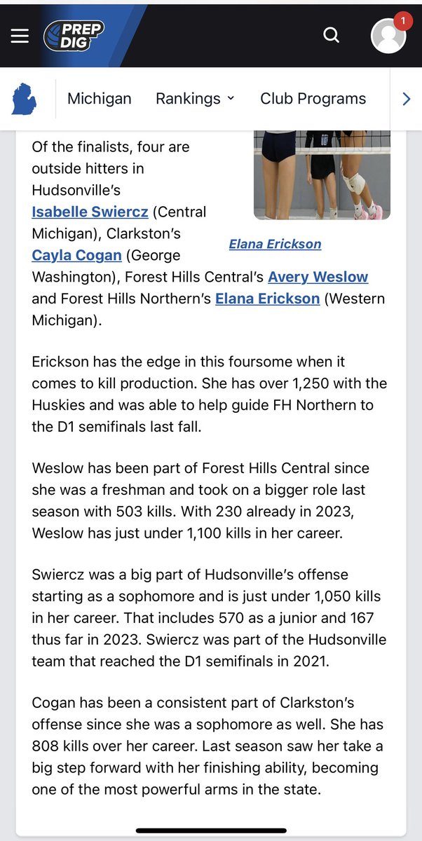 Avery Weslow (@avery_weslow1) on Twitter photo I’m so honored and excited to be a nominee for Miss Volleyball Michigan!! Congratulations to all of the nominees, especially my club teammates that I’ve been on the court with since I was 10 years old❤️
Thank you <a href="/PrepDigMI/">Prep Dig Michigan</a> <a href="/ellisdrew/">Drew Ellis</a>!!!
<a href="/FarOutVBall/">FarOut Volleyball</a> <a href="/fhcvball/">Forest Hills Central Volleyball 2023</a> <a href="/fhcsportsreport/">FHC Sports Report</a> I’m so honored and excited to be a nominee for Miss Volleyball Michigan!! Congratulations to all of the nominees, especially my club teammates that I’ve been on the court with since I was 10 years old❤️
Thank you <a href="/PrepDigMI/">Prep Dig Michigan</a> <a href="/ellisdrew/">Drew Ellis</a>!!!
<a href="/FarOutVBall/">FarOut Volleyball</a> <a href="/fhcvball/">Forest Hills Central Volleyball 2023</a> <a href="/fhcsportsreport/">FHC Sports Report</a>