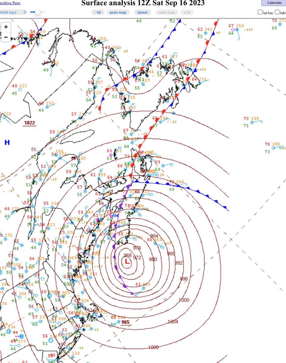 ChrisMartzWX's tweet image. The Associated Press gleefully says that climate change could bring more “monster storms” like Hurricane Lee to New England.

Unfortunately for them, Lee has gone post-tropical before landfall and now has a MSLP of 968 mb as of 12z.

The article author must be ignorant of the…