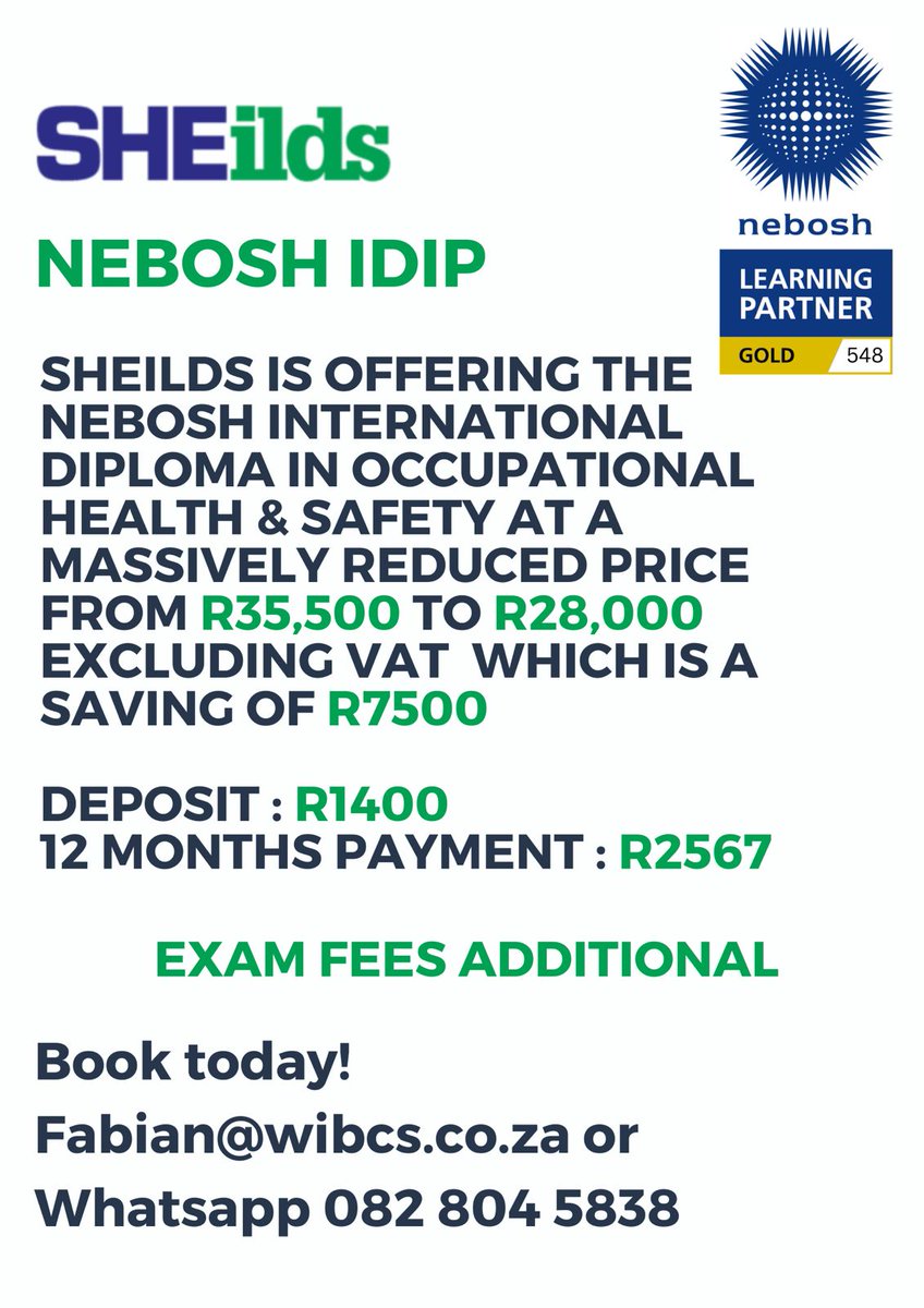 Contact me today. Start studying one of the Highest sought after Occupational Health and Safety International qualifications in the World.
