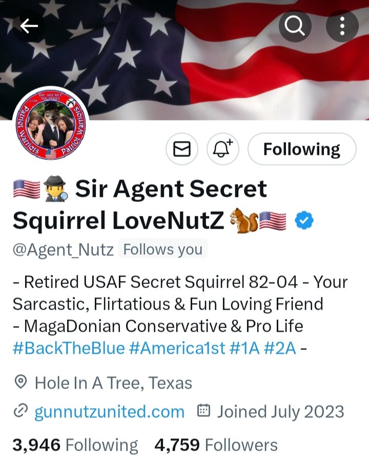 PatriotHeather🇺🇸❤ (@magapatriothm) on Twitter photo 💥Can I ask everyone to please follow and help someone who is a very Dear and Amazing Friend and Brother to me reach his 5K milestone?!?! 🙏🙏🙏
<a href="/Agent_Nutz/">🇺🇸🍄🕵️ Secret Agent SquirrelZ🐿️🍄🇺🇸</a> is a 💯💪Veteran and a true 🇺🇸Patriot that Loves his Country, God and Family💯
🇺🇸LET'S ROLL AND UNITE🇺🇸 💥Can I ask everyone to please follow and help someone who is a very Dear and Amazing Friend and Brother to me reach his 5K milestone?!?! 🙏🙏🙏
<a href="/Agent_Nutz/">🇺🇸🍄🕵️ Secret Agent SquirrelZ🐿️🍄🇺🇸</a> is a 💯💪Veteran and a true 🇺🇸Patriot that Loves his Country, God and Family💯
🇺🇸LET'S ROLL AND UNITE🇺🇸