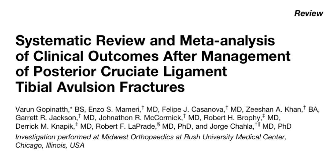 Favorable overall outcomes for patients treated for PCL tibial avulsion fractures. Check out our systematic review and meta-analysis evaluating arthroscopic, open, and nonoperative management in @OJSM_SportsMed! journals.sagepub.com/doi/10.1177/23… @jachahla @thekneedoc