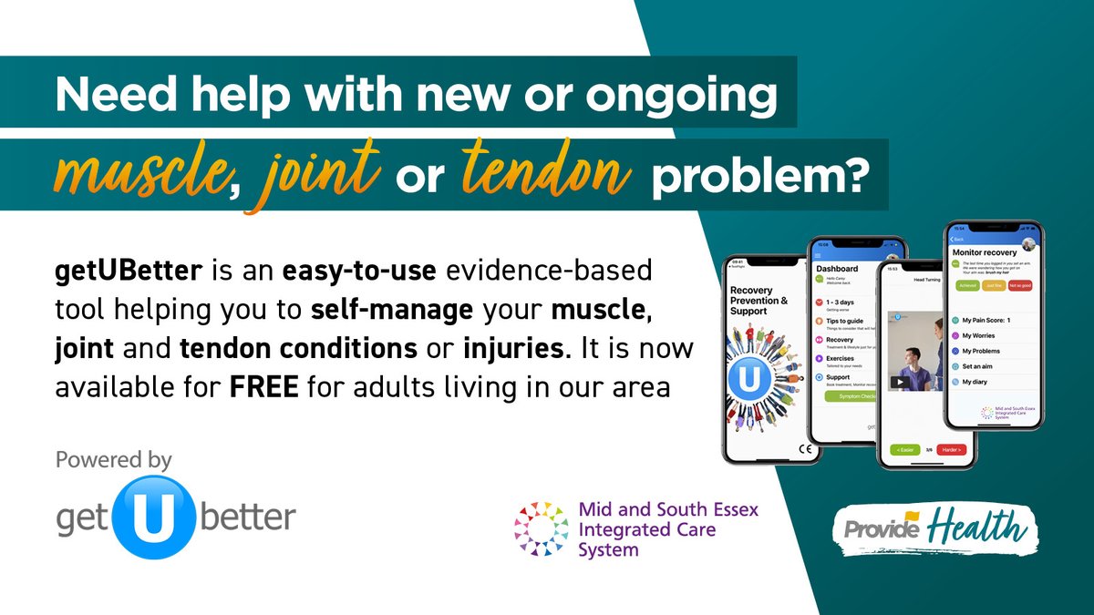 Access free self-management support 24/7 with the NHS Mid and South Essex getUBetter app. The app has been configured by local clinicians, helping you to access to the right support.
 
sbee.link/g9b7y4qe6h
 
#MSKHealth