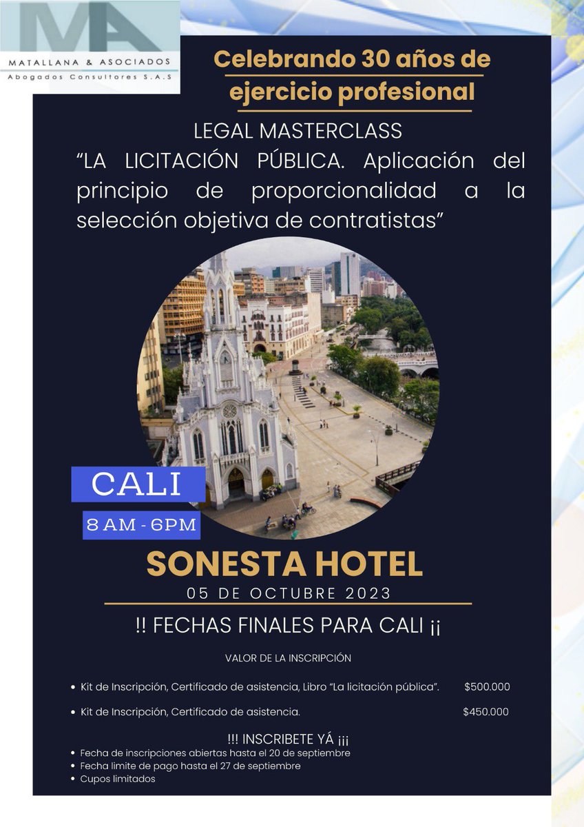 ErnestoMatallan's tweet photo. Si tu ciudad no se encuentra entre nuestras fechas programadas, ¡no te preocupes! Hemos abierto una última fecha en formato virtual para que nadie se lo pierda. Únete a nosotros y regístrate ahora en https://t.co/EVBy57c5JT . 👩‍⚖️👨‍⚖️ #LegalMasterClass #ContrataciónPública https://t.co/49i5xg9hIW