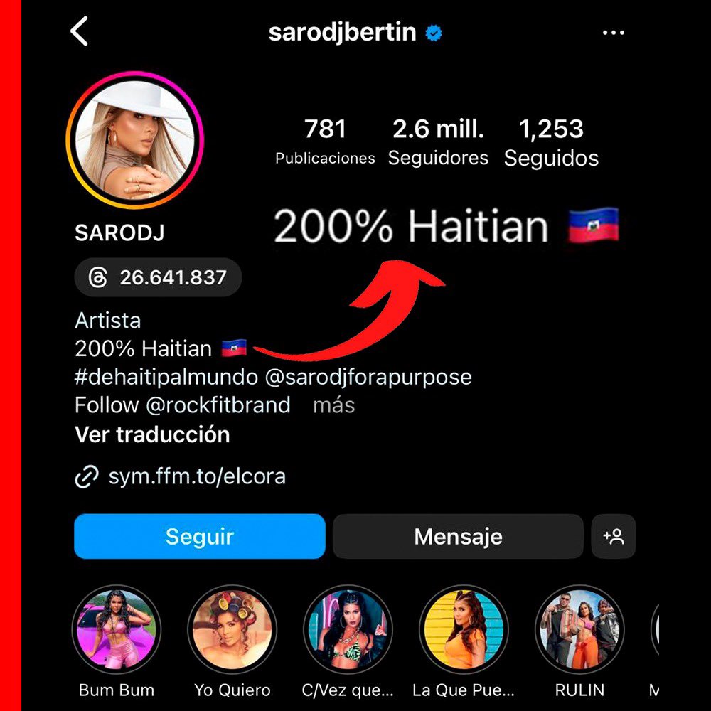 200% Haitiana!!!

En medio de esta crisis, es más que una provocación por parte de esta artista <a href="/Sarodj_Bertin/">Sarodj Bertin</a> restregarnos en la cara que ella no se identifica en lo más mínimo con nuestra patria.

Entonces por qué utilizas a nuestro país para proyectarte artísticamente, se nota