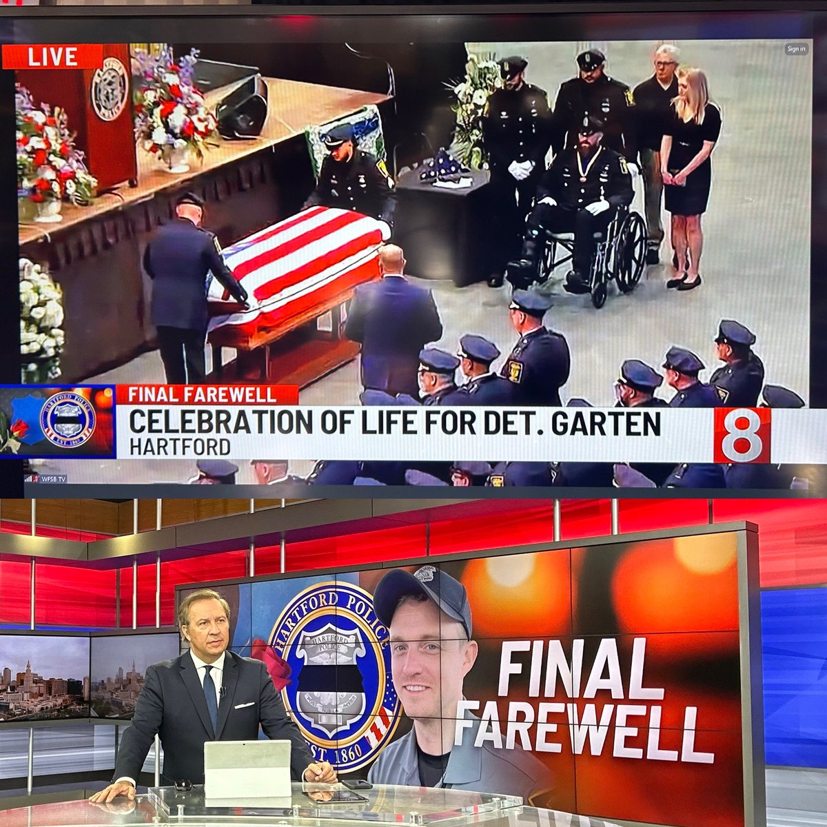 🚨BREAKING: right now on @WTNH live coverage of the funeral of Hartford Police Detective Bobby Garten