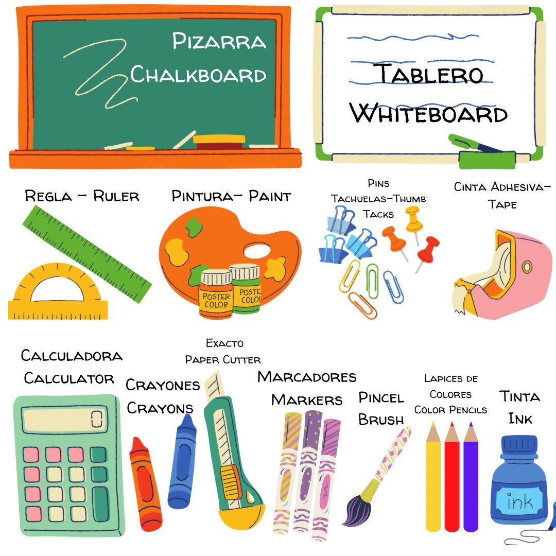 Spanishpanama's tweet image. ¡Empiezan las clases! Learn this school vocabulary so that you can teach your little ones going back to school! #school #spanish #spanishclasses #backtoschool #escuela #español #spanishpanama #vocabulary