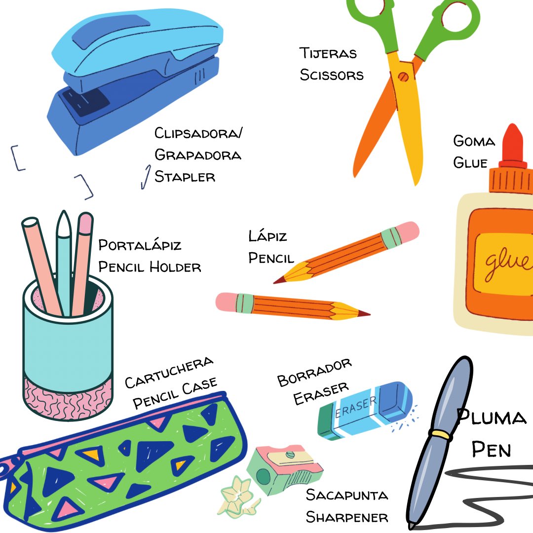 Spanishpanama's tweet image. ¡Empiezan las clases! Learn this school vocabulary so that you can teach your little ones going back to school! #school #spanish #spanishclasses #backtoschool #escuela #español #spanishpanama #vocabulary